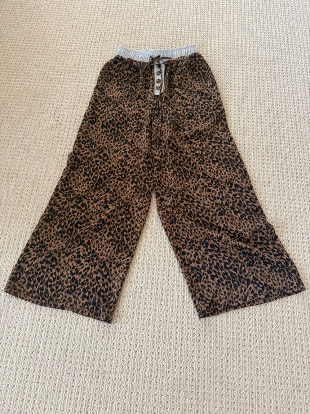 Leopard Print Wide-Leg Pants - Brown/Black